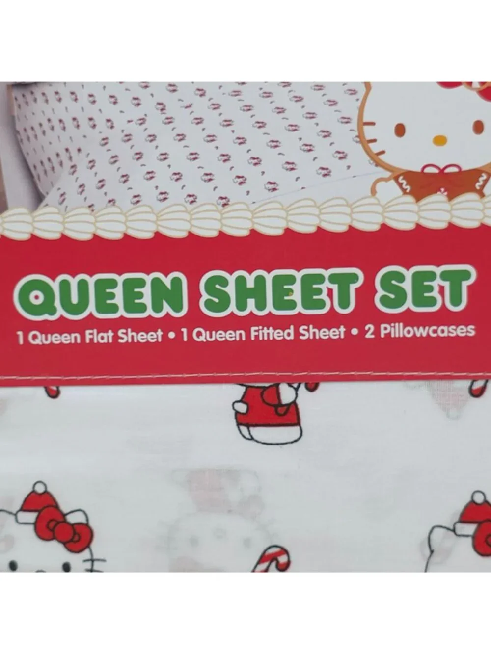 Hello Kitty & Friends Queen Sheet Set 100% Cotton Holiday Candy Canes Christmas